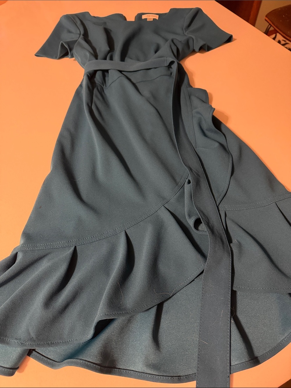 Calvin Klein Slate Blue Asymmetrical Wrap Dress